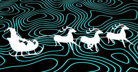 Santa's sleigh silhouette with digital blue contours