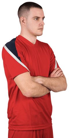Fit Football Player Standing with Arms Crossed on Transparent Background