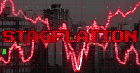 Stagflation Concept with Red Graph Overlay on Cityscape - Download Free Stock Images Pikwizard.com
