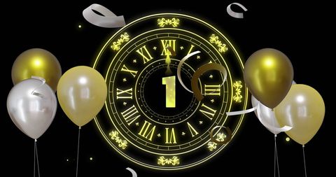 Midnight Clock New Year's Eve Celebration with Balloons - Download Free Stock Images Pikwizard.com