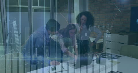 Team Analyzing Financial Data with Technology Concept