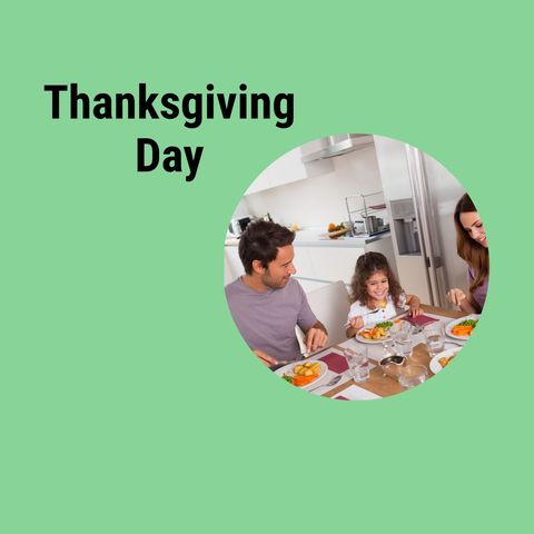 Happy family celebrating thanksgiving at dinner table