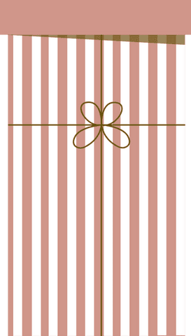 Pink and white striped gift box with gold floral ribbon bow