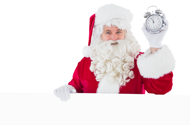 Transparent Santa Claus Holding Alarm Clock and Sign Up Close - Download Free Stock Videos Pikwizard.com