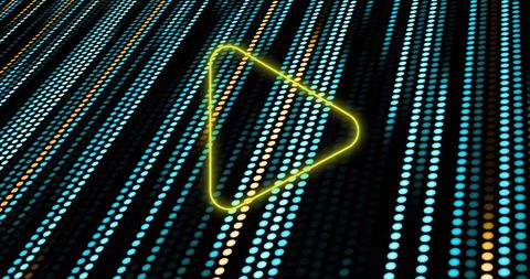 Neon Play Icon on Digital Light Trails in Dark Scene Concept - Download Free Stock Images Pikwizard.com
