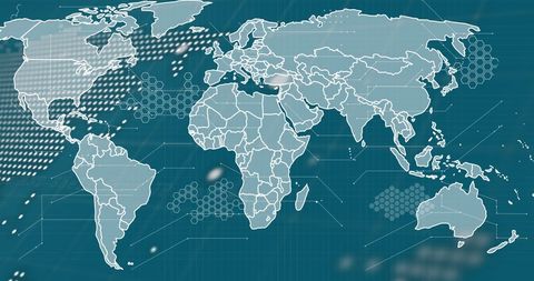 Global Network Data with World Map on Digital Grid - Download Free Stock Images Pikwizard.com