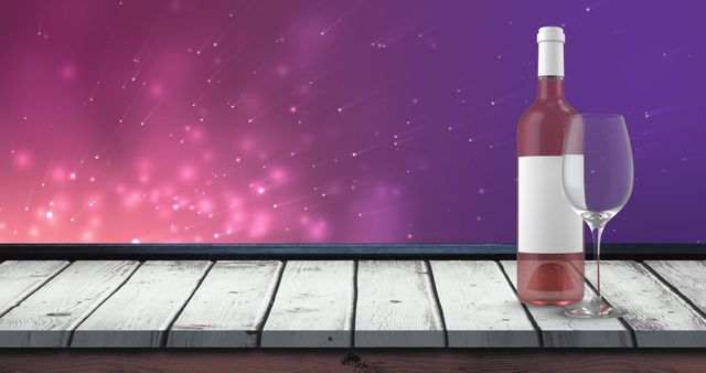 Bottle of Rose Wine with Glass on Wooden Table and Violet Lights - Download Free Stock Images Pikwizard.com