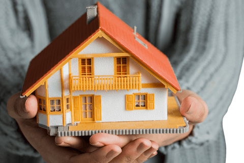 transparent hands holding miniature model home with orange roof - Download Free Stock Videos Pikwizard.com