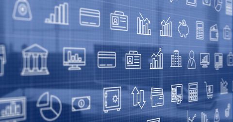 Digital Banking and Finance Icons on Blue Background - Download Free Stock Images Pikwizard.com