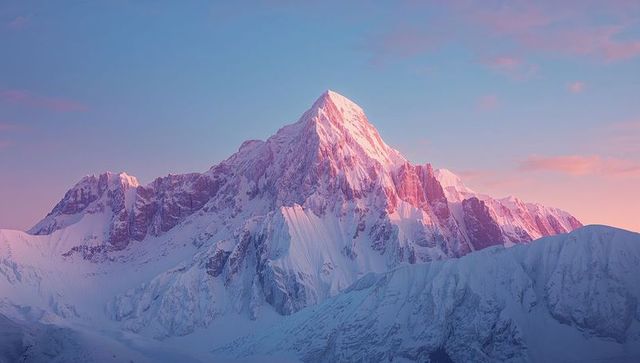 Majestic Snow-Capped Mountain at Sunrise with Glacial Ice