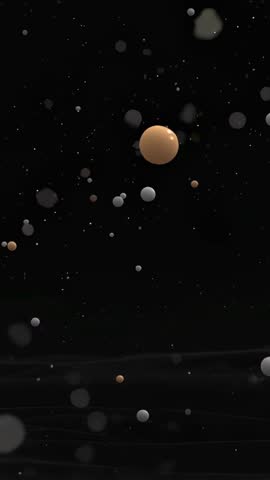 Vertical abstract video drifting droplets with emerging beige sphere passing black void