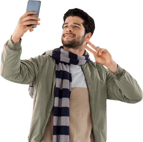 Man in Scarf Taking Selfie on Transparent Background - Download Free Stock Videos Pikwizard.com