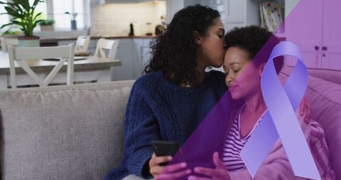 Support and Comfort for Cancer Awareness with Violet Ribbon