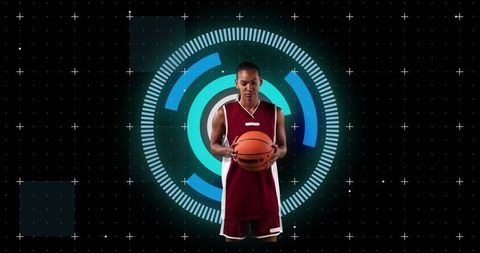 Futuristic Female Basketball Player with Digital Interface