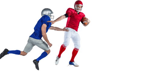 Male american football players on transparent background in action