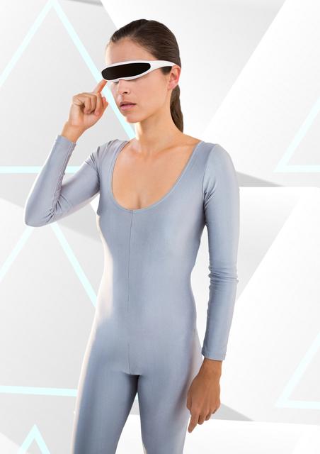 Digital composition of a girl in sportswear using virtual reality headset