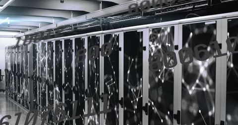 Data Flow in High-Tech Server Room with Digital Connections