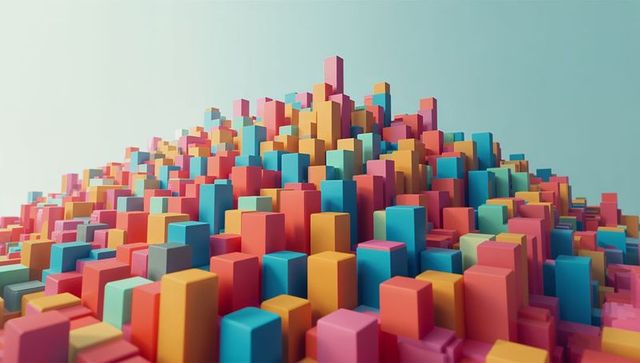 Colorful Geometric Blocks Creating Vibrant Abstract Cityscape