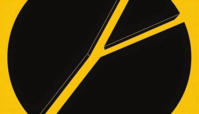 Bold yellow and black minimalist circle with y-shaped wedge and diagonal slice