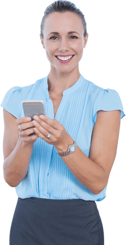 Confident Businesswoman Smiling with Smartphone Transparent Background - Download Free Stock Videos Pikwizard.com