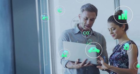 Business Professionals Collaborating on Sustainable Innovation