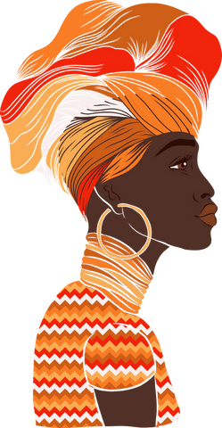 Stylish portrait with bold headwrap on transparent background