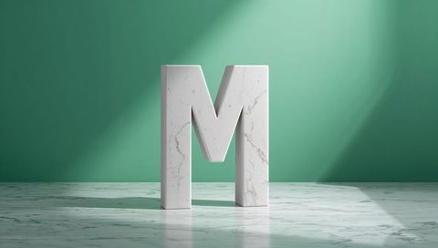 Standing marble letter m in elegant interior design