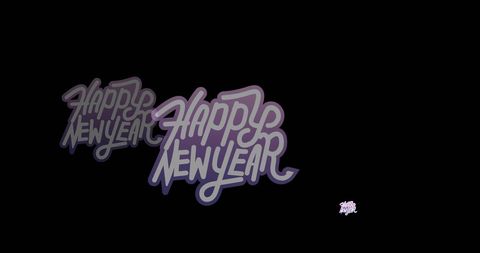 Happy New Year Text with White and Purple on Black Background