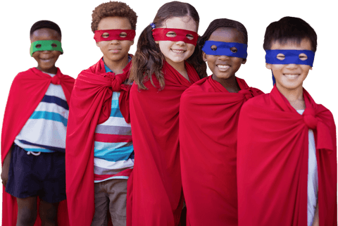 diverse group of kids in transparent superhero costumes smiling happily - Download Free Stock Videos Pikwizard.com