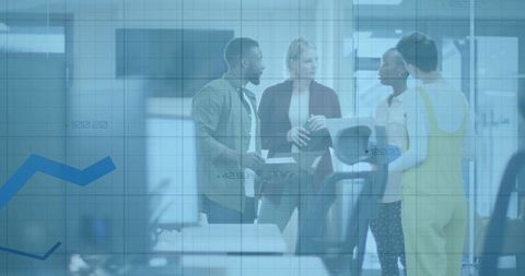 Diverse Coworkers Collaborating Around Tablet in Modern Office