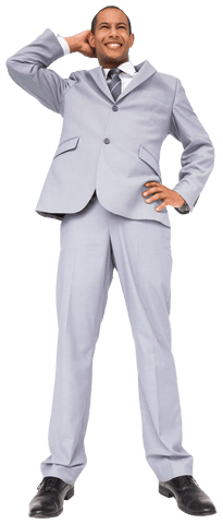 Confident Biracial Businessman in Light Suit on Transparent Background