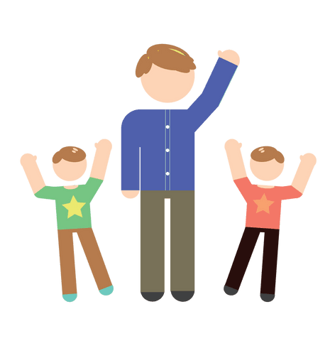 Transparent Illustration of Man with Two Boys Waving Enthusiastically