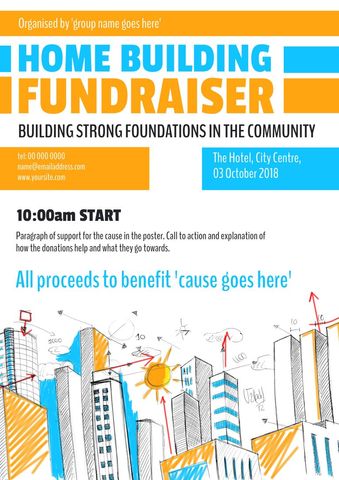community fundraiser with hand-drawn buildings illustration - Download Free Stock Templates Pikwizard.com