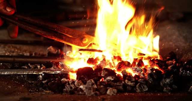 Close-up of blacksmith heating a horseshoe in fire  - Download Free Stock Photos Pikwizard.com