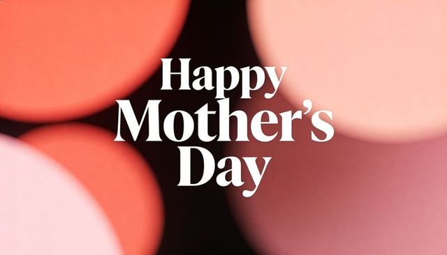 Elegant modern happy mother's day card with serif typography and soft peach pink bokeh