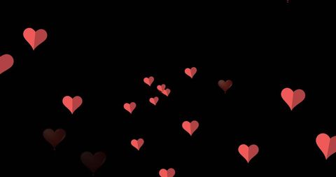 Floating red hearts on black background digital illustration