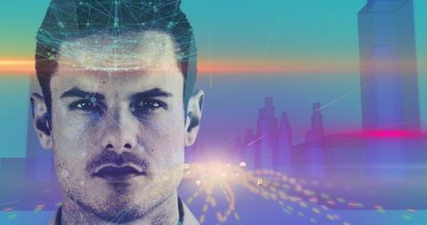 Futuristic Digital Interface on Face with Cityscape - Download Free Stock Images Pikwizard.com
