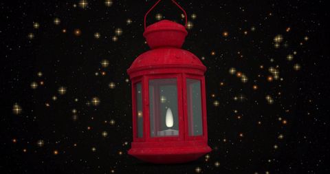 Vintage red lantern floating in starry sky