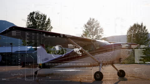 Small Airplane with Digital Interface Elements and Data Points