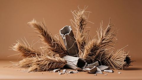 Organic rustic arrangement with dried pampas and broken tubes