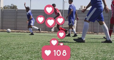 Soccer match with social media engagement overlay