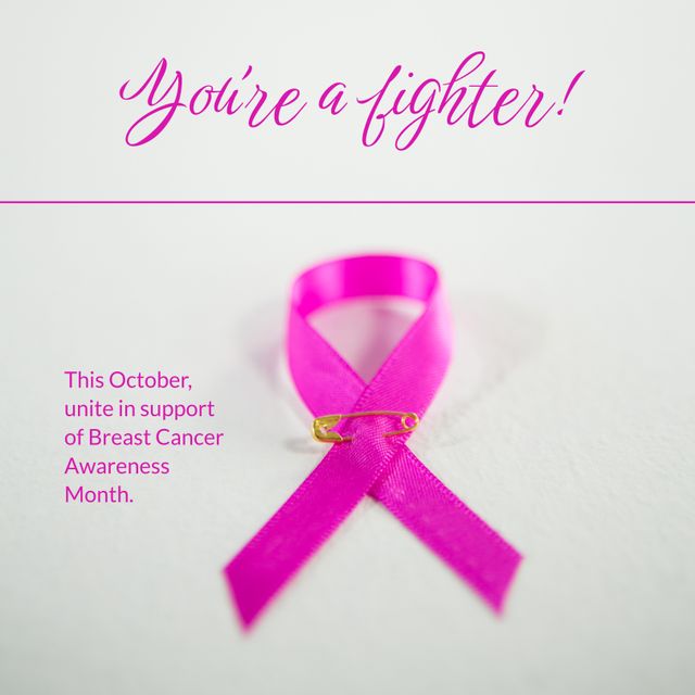 Breast Cancer Awareness Reminder with Pink Ribbon and Encouraging Text - Download Free Stock Templates Pikwizard.com