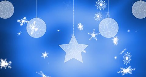 Winter Celebration Background with Hanging Baubles and Star