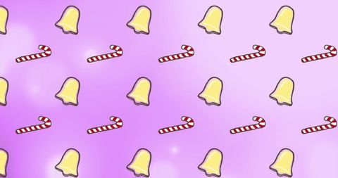 Festive Bell Cookies and Candy Canes on Purple Background