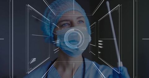 Clinician in High-Tech Medical Laboratory Analyzing Diagnostic Instrument