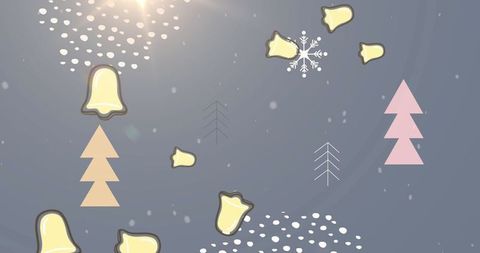 Festive bells falling over minimalistic christmas decor