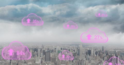 Innovative Data Cloud Metrics hovering over Modern Cityscape - Download Free Stock Images Pikwizard.com