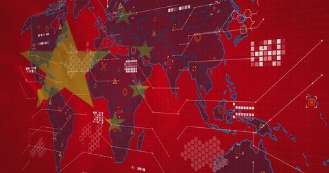 World Map with Data and China Flag Representing Global Technology Trade - Download Free Stock Images Pikwizard.com
