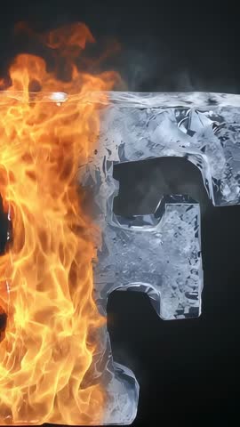 Igniting 3D Ice Letter F with Dancing Fire, Elemental Heat Exchange Vertical Video