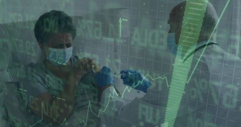 Doctor Administering Vaccine with Financial Growth Overlay